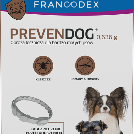 Francodex PrevenDog 35cm - medicinal collar for ticks and mosquitoes, for very small dogs - 1 piece - promotion due to expiration date: 31/10/2024.