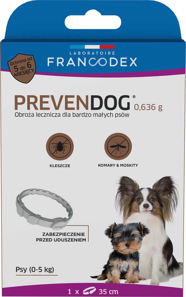 Francodex PrevenDog 35cm - medicinal collar for ticks and mosquitoes, for very small dogs - 1 piece - promotion due to expiration date: 31/10/2024.