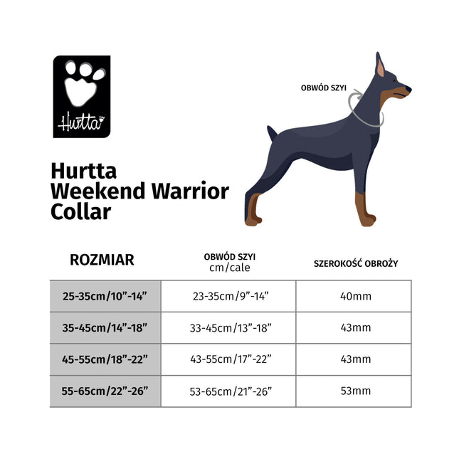 Hurtta Weekend Warrior Collar Raven - waterproof collar for dogs - 25 - 35cm.