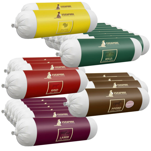 Escapure Sausage 24x - wet food for dogs, meat stick, mixed flavors.