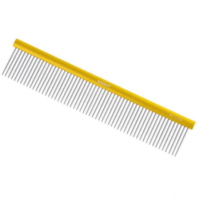 Madan Professional Light Comb - professional, large comb with an aluminum handle and medium spacing of teeth, long pins 35mm.