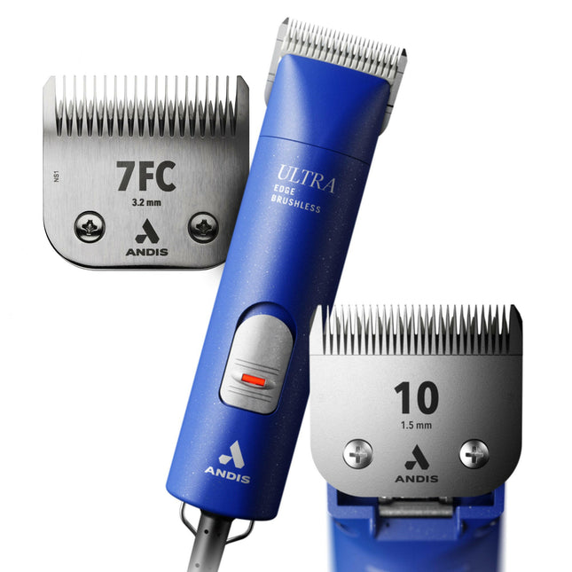 Andis AGCB Super Brushless + CeramicEdge Promotional Set - Quiet, Professional Clipper with Ceramic Blades - Blue.