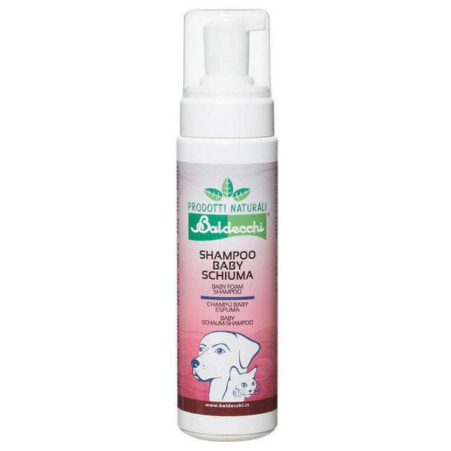 Baldecchi Baby Shampoo - dry shampoo for puppies, adult dogs, and cats, with fruit acids and soybean extract.