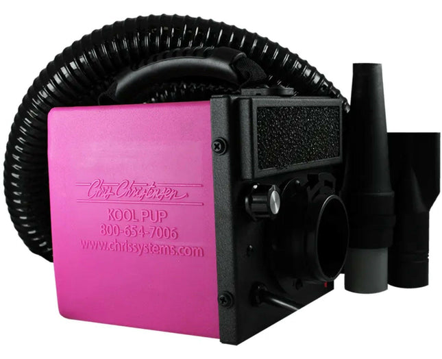 Chris Christensen Kool Pup Dryer 1000W - quiet, lightweight, and portable table dryer with adjustable airflow - pink.