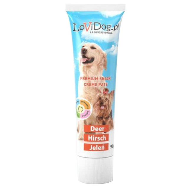 Lovi Dog Snack Cream Pâté Deer - pâté for dogs in a tube, with deer, vitamins, and Omega-3.