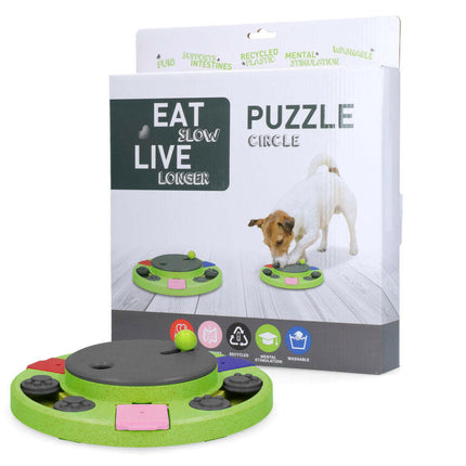Eat Slow Live Longer Puzzle Circle - dog intelligence toy, round.