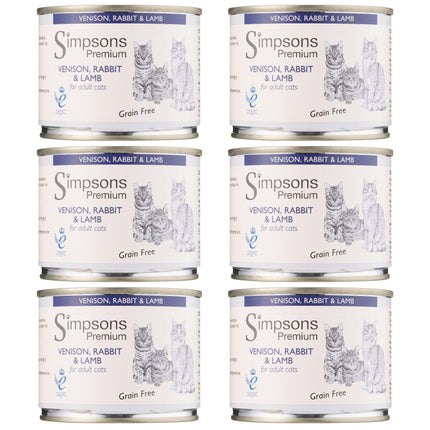Simpsons Premium Cat Venison, Rabbit & Lamb - grain-free wet food for cats, venison, rabbit, and lamb.
