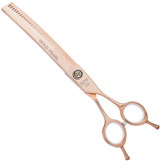 Geib Gold Pearl Curved Chunker 7.5 - single-sided curved thinning shears, 35 teeth, in an elegant gold color.