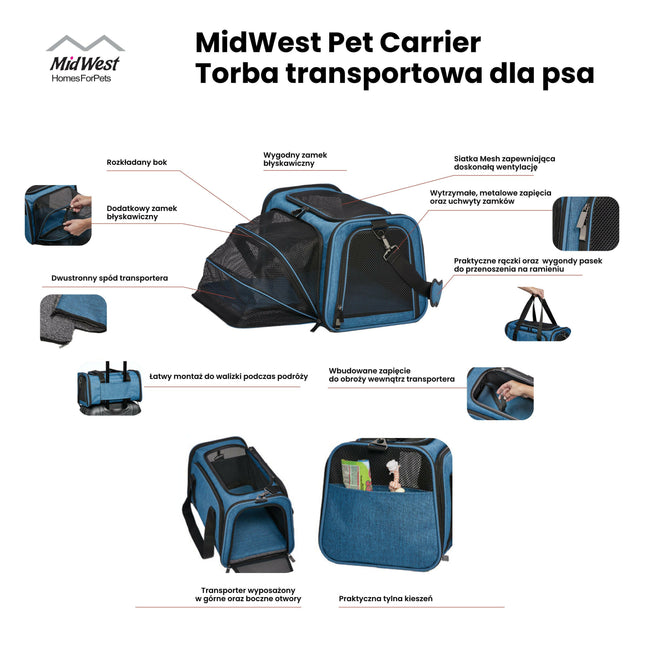 MidWest Pet Carrier - transport bag for dogs and cats, size M.