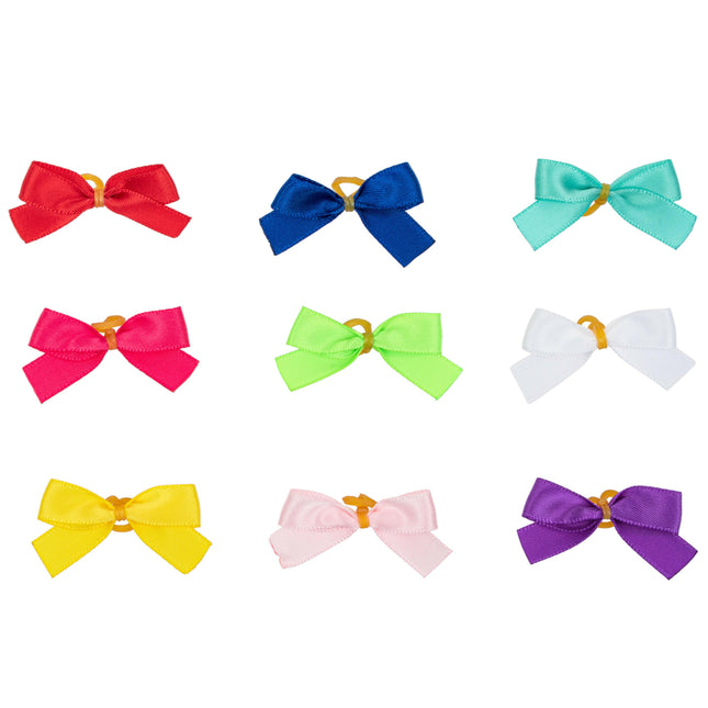 Blovi Bows Simple 25 pcs - colorful, satin bows for dogs, smooth, narrow, with elastic band.