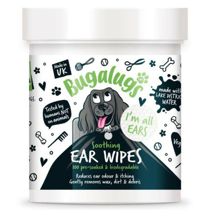 Bugalugs Soothing Ear Wipes 100 pcs - biodegradable wipes for cleaning dog's ears.
