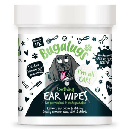 Bugalugs Soothing Ear Wipes 100 pcs - biodegradable wipes for cleaning dog's ears.