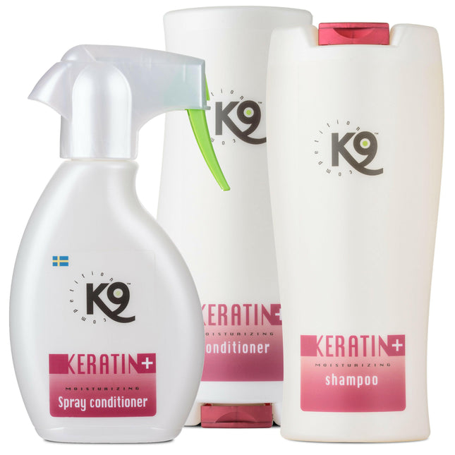 K9 Keratin+ Moisturizing Set - keratin-infused grooming set for moisturizing and revitalizing the coat of dogs and cats..