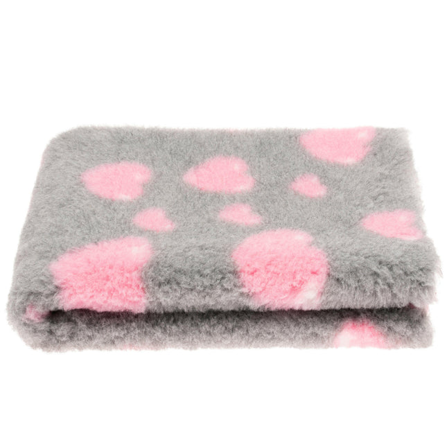 Blovi DryBed VetBed A+ - non-slip pet bed, gray with pink hearts.