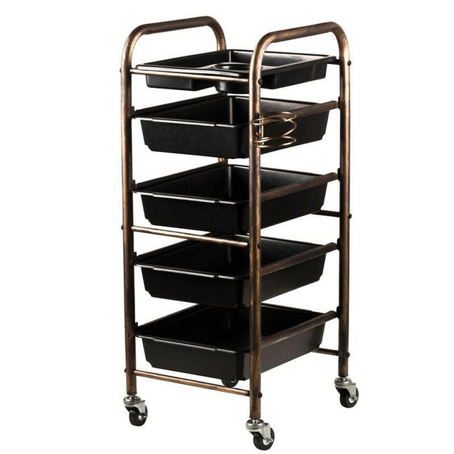 Gabbiano 8 - 76 - stylish grooming cart in antique gold color, 4 trays, tray, hairdryer holder.