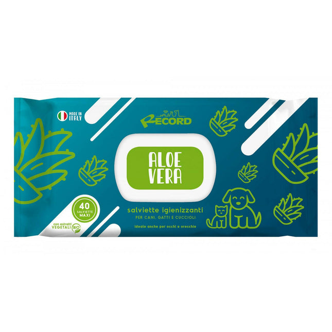 Record Aloe Vera Wipes - universal wipes for cleaning the fur, eyes, and ears of dogs and cats, with aloe - 80 pieces.