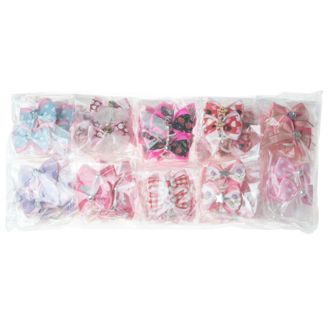 Groom Professional Fashion Bows Pack of 100 - cute bows for dogs, shades of pink.