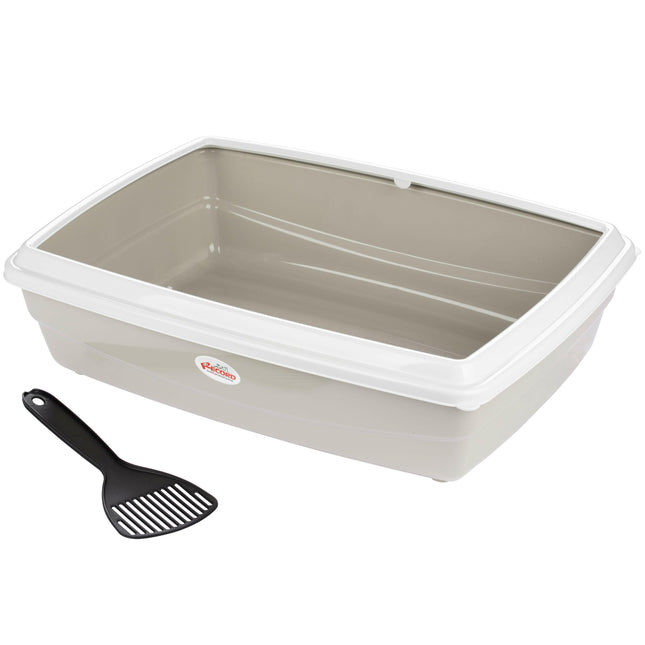 Record Jumbo Cat Litter Box - high litter box for cats, with frame, with scoop - Beige Gray.
