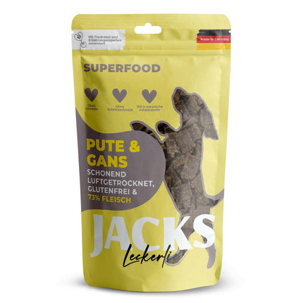 Jacks Treats Superfood Turkey & Goose - dog snacks, 73% turkey and goose meat.
