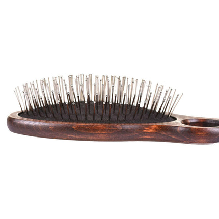 Blovi Wood Pin Brush - large wooden brush with a finger hole and a metal pin tipped with a ball.